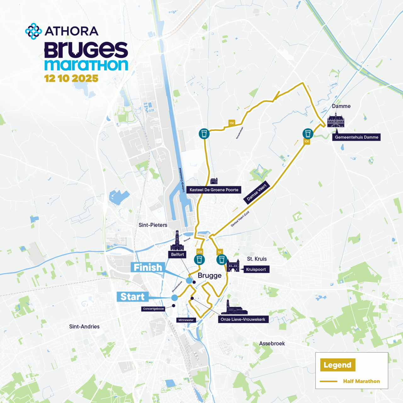 Athora Bruges Marathon parcours 2025 halve marathon